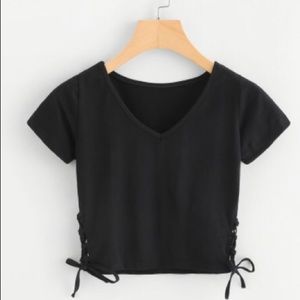 V Neckline Knot Side Crop Tee